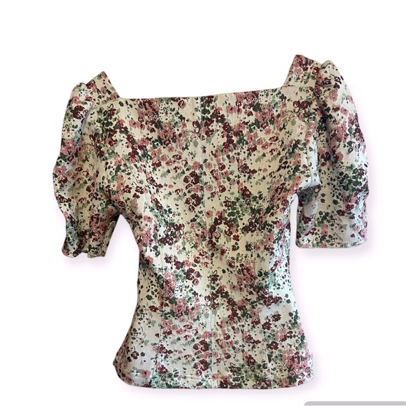 Maeve by Anthropologie Women's Size 10 Floral Brocade Puff Sleeve Fitted Top - Picture 3 of 10